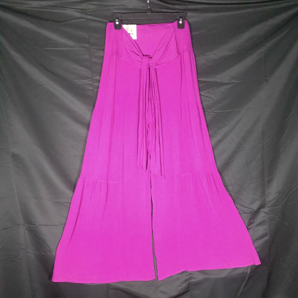 REWASH TIE WAIST TIERED WIDE LEG PANT Pomegranate -Pink/Fuchsia - Small NWT